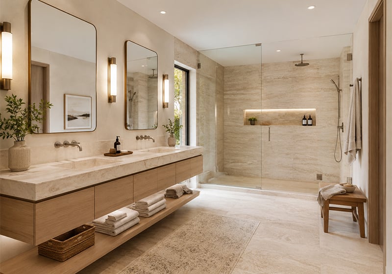 Ivory Vein Cut Polished&Filled Travertine Slab Random room scene 3