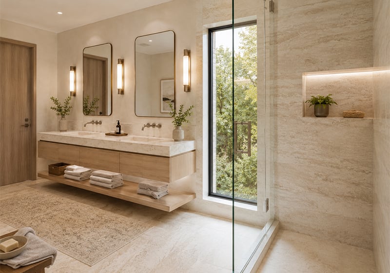 Ivory Vein Cut Polished&Filled Travertine Slab Random room scene 4