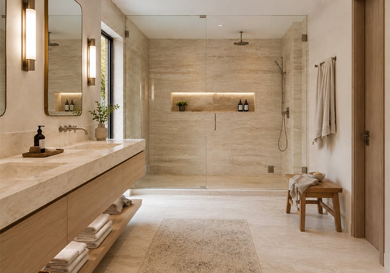 Ivory Vein Cut Polished&Filled Travertine Slab Random room scene 5
