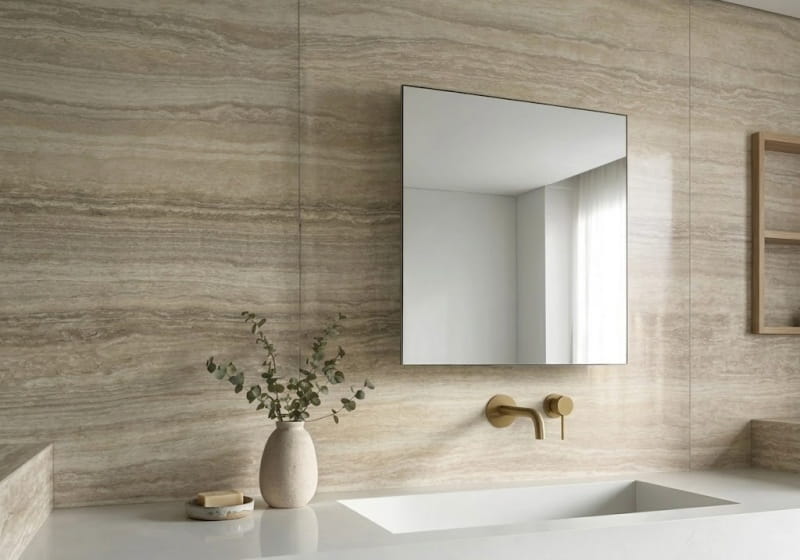 Ivory Vein Cut Polished&Filled Travertine Slab Random room scene 6
