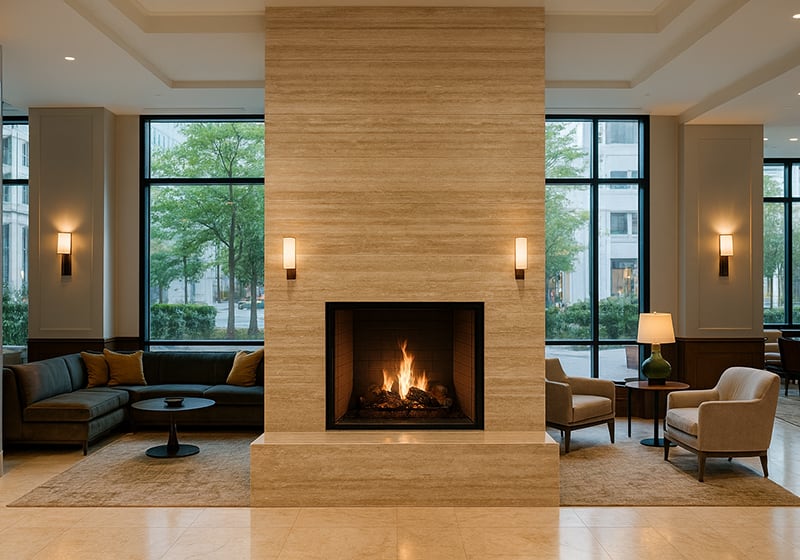 Ivory Vein Cut Polished&Filled Travertine Slab Random room scene 7