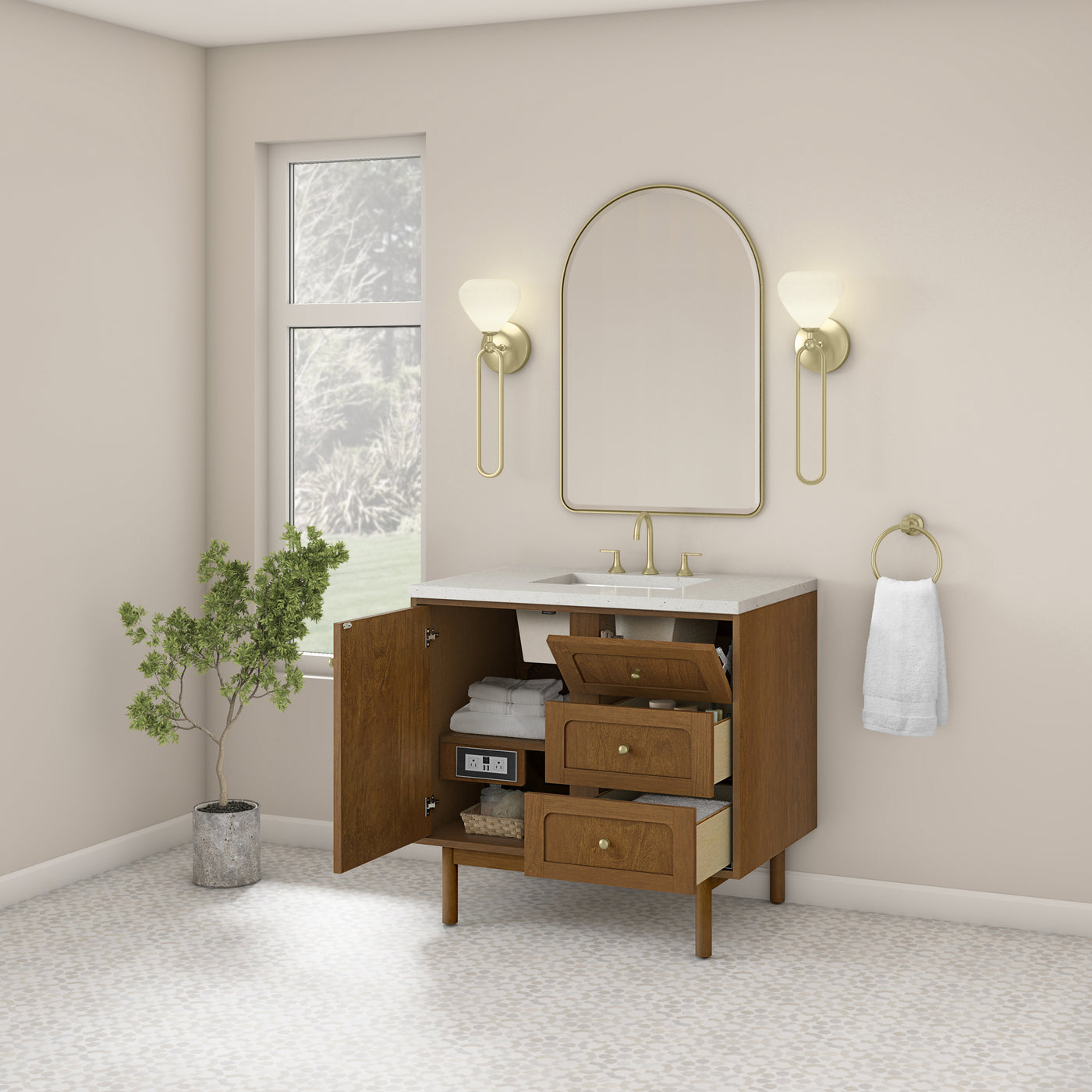 James Martin Laurent 36" Dual Mount Single Bathroom Vanity, Honey Oak, view 33