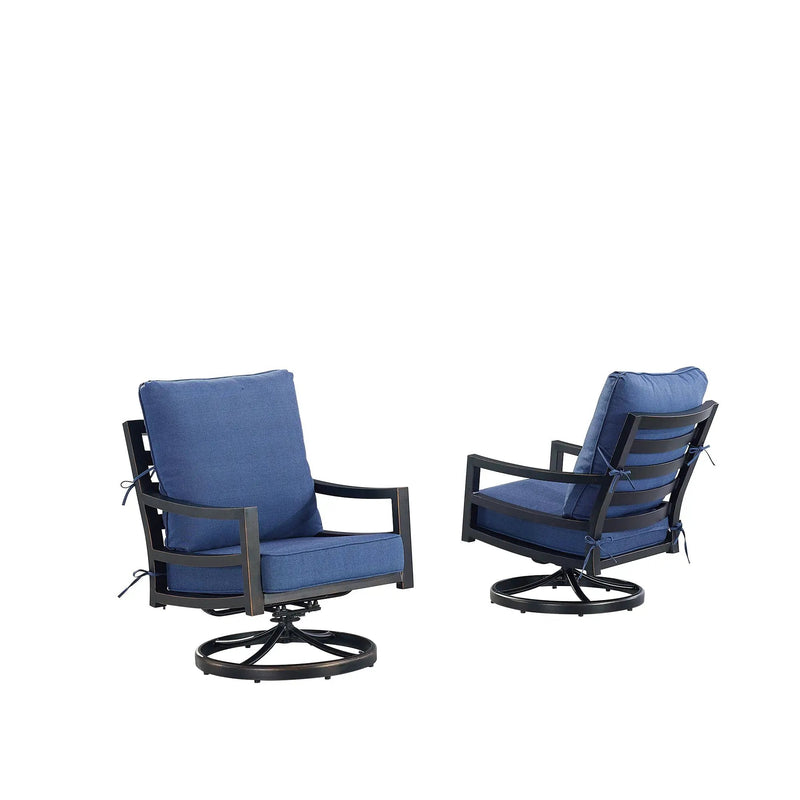 Pair of Black Aluminum Deep Seating Swivel Rocker Club Chairs with Cushions by Sharicks