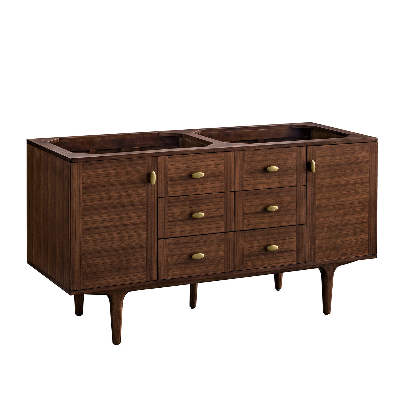 James Martin Amberly 60" Dual Mount Double Bathroom Vanity, Mid-Century Walnut, cabinet without a countertop