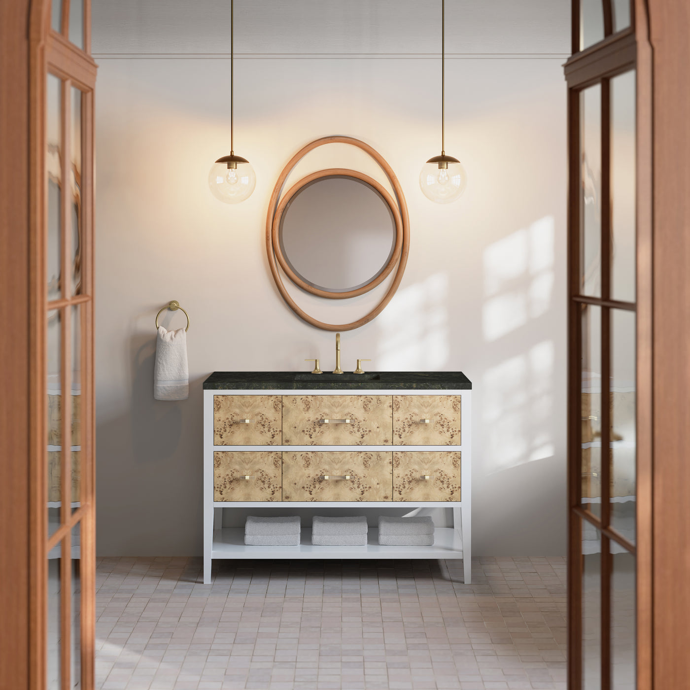 James Martin Olena 48" Single Bathroom Vanity, Polished White and Light Mappa Burl, view 33