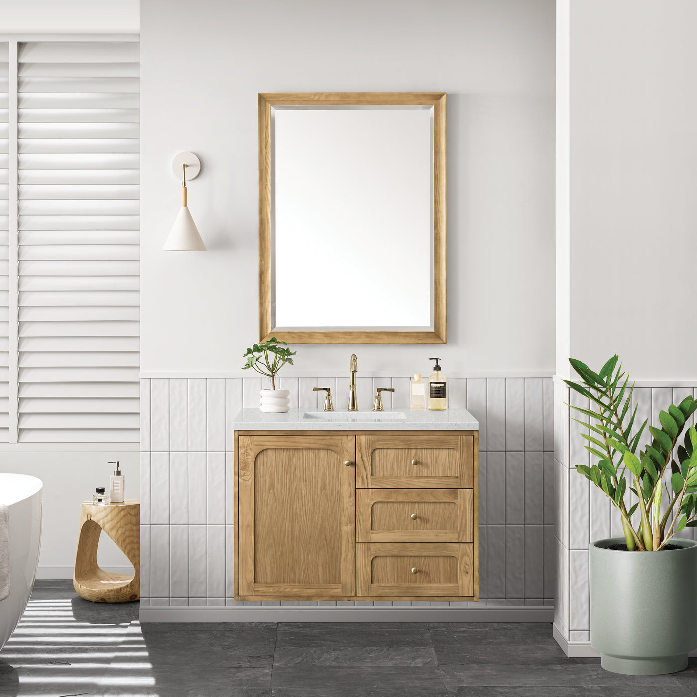 James Martin Laurent 36" Dual Mount Single Bathroom Vanity, Light Natural Oak, view 28