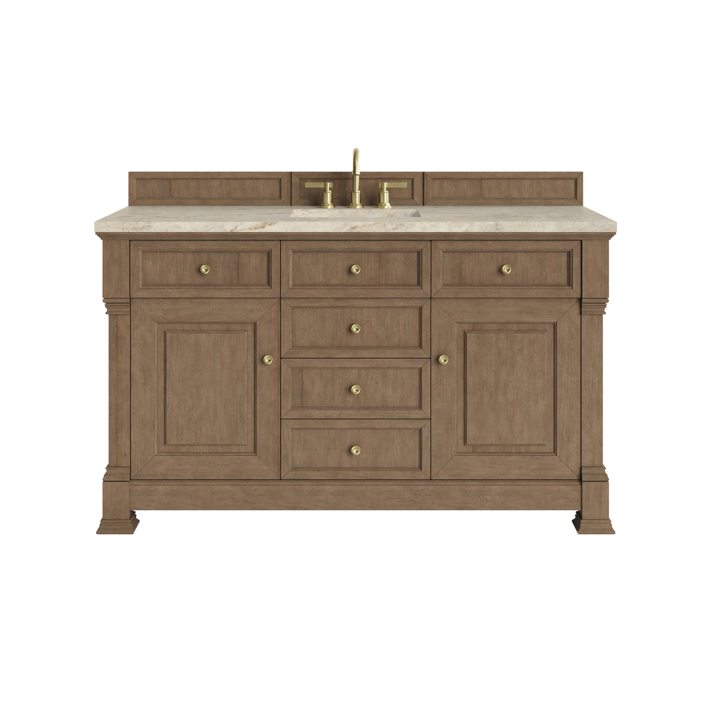 James Martin Brookfield 60" Single Bathroom Vanity, Pecan with Tajnar countertop