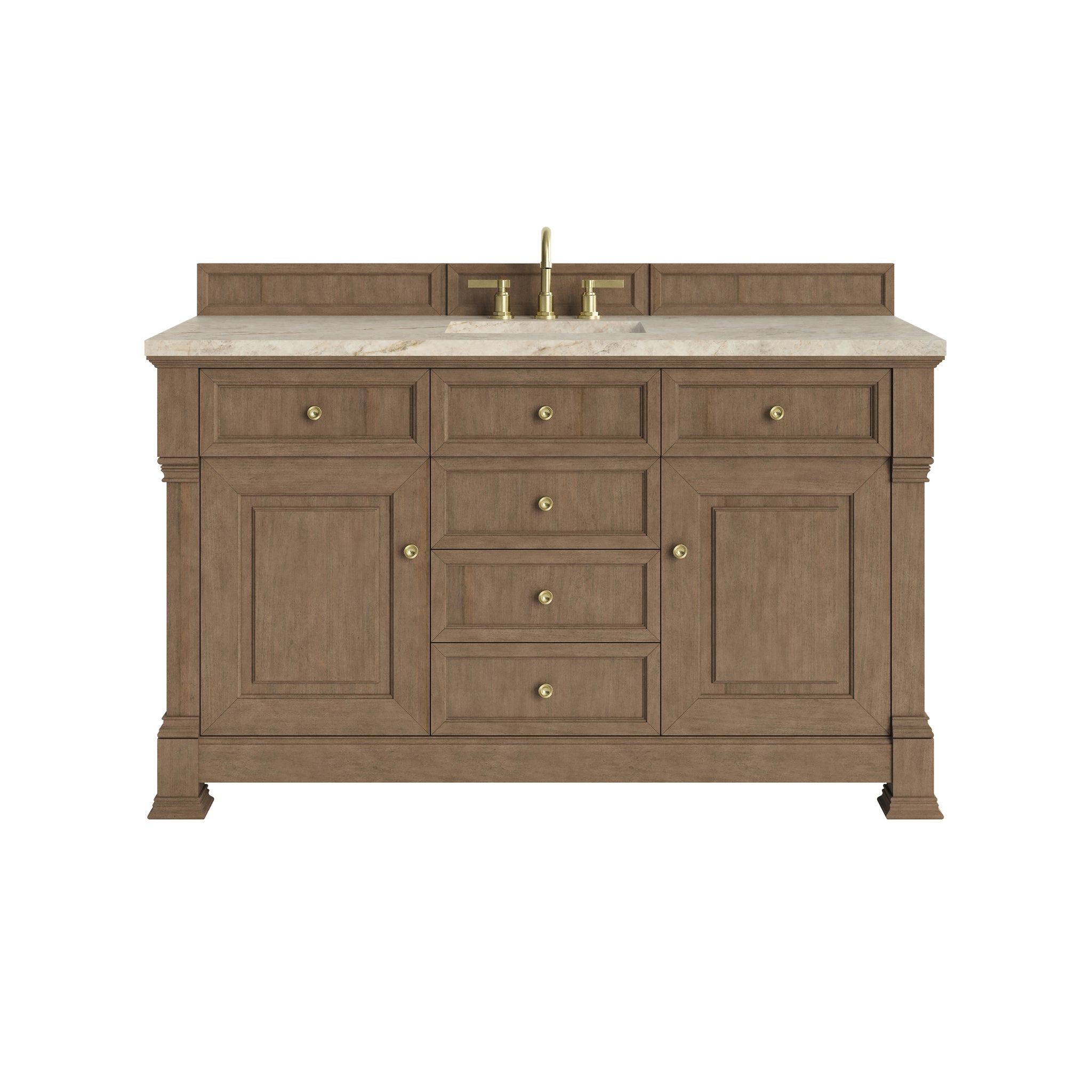 James Martin Brookfield 60" Single Bathroom Vanity, Pecan with Tajnar countertop