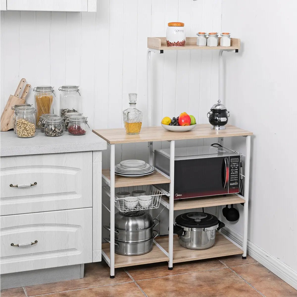 4 Tier Vintage Kitchen Baker's Rack Utility Microwave Stand-Coffee by DirectDeals