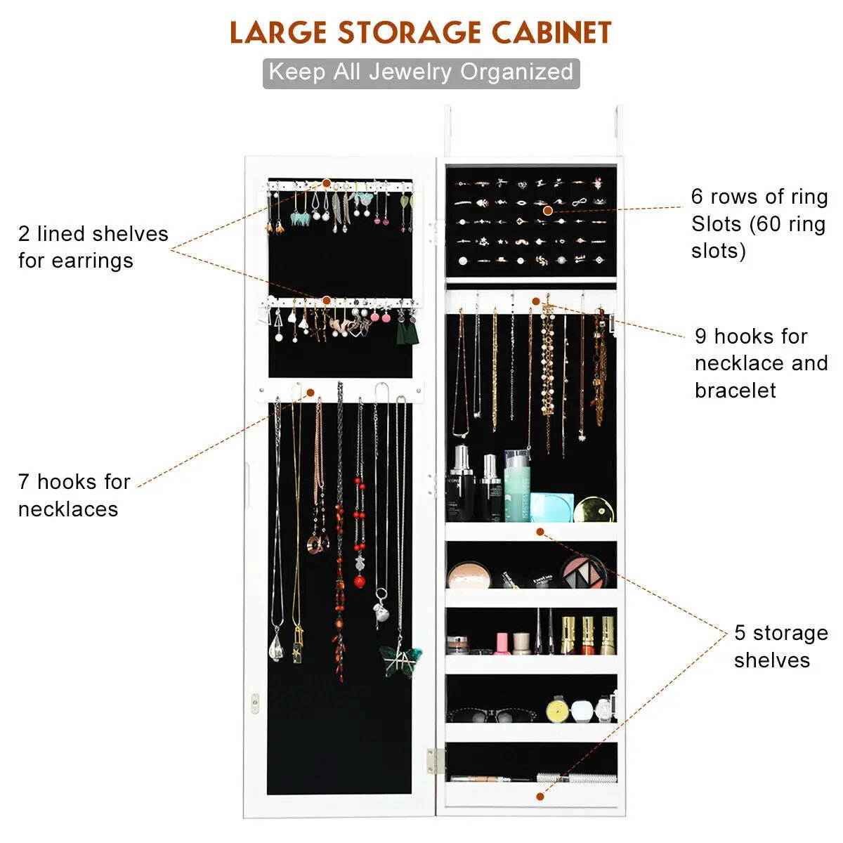 Door and Wall Mounted Armoire Jewelry Cabinet with Full-Length Mirror by DirectDeals