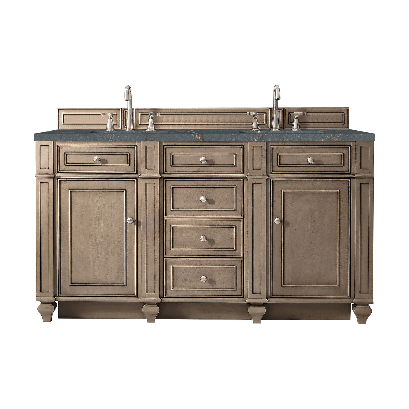 James Martin Bristol 60" Double Bathroom Vanity, Whitewashed Walnut with Parisien Bleu (FreePower) countertop