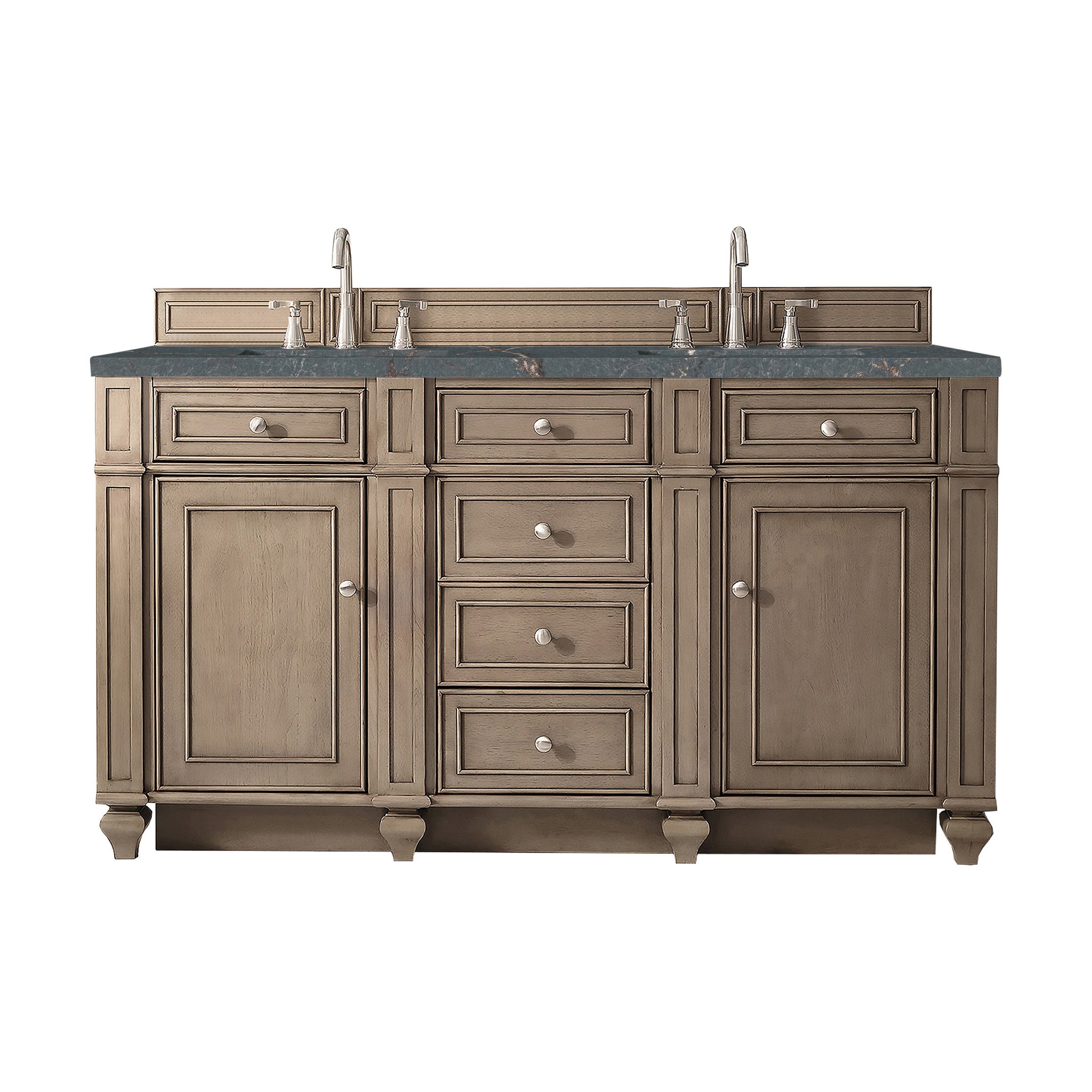 James Martin Bristol 60" Double Bathroom Vanity, Whitewashed Walnut with Parisien Bleu (FreePower) countertop