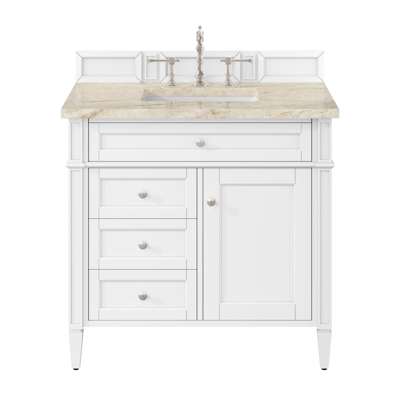 James Martin Brittany 36" Single Bathroom Vanity, Bright White with Tajnar countertop