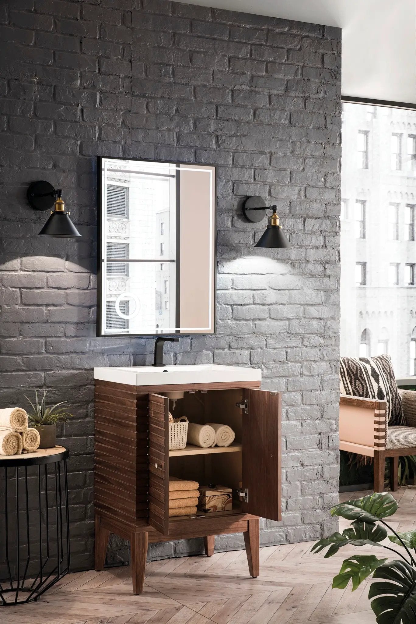 James Martin Linden 24" Dual Mount Single Bathroom Vanity, Mid-Century Walnut by James Martin