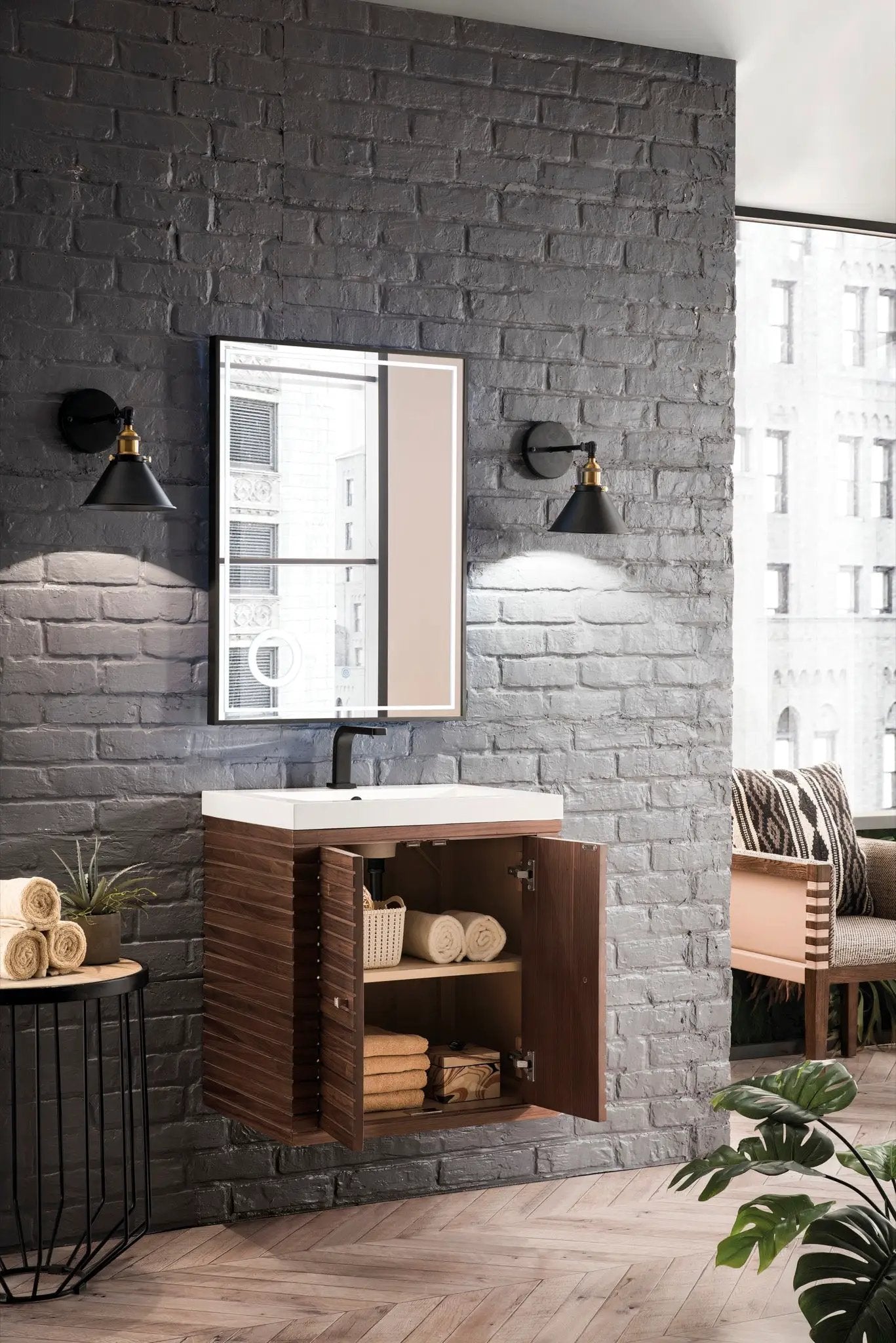 James Martin Linden 24" Dual Mount Single Bathroom Vanity, Mid-Century Walnut by James Martin