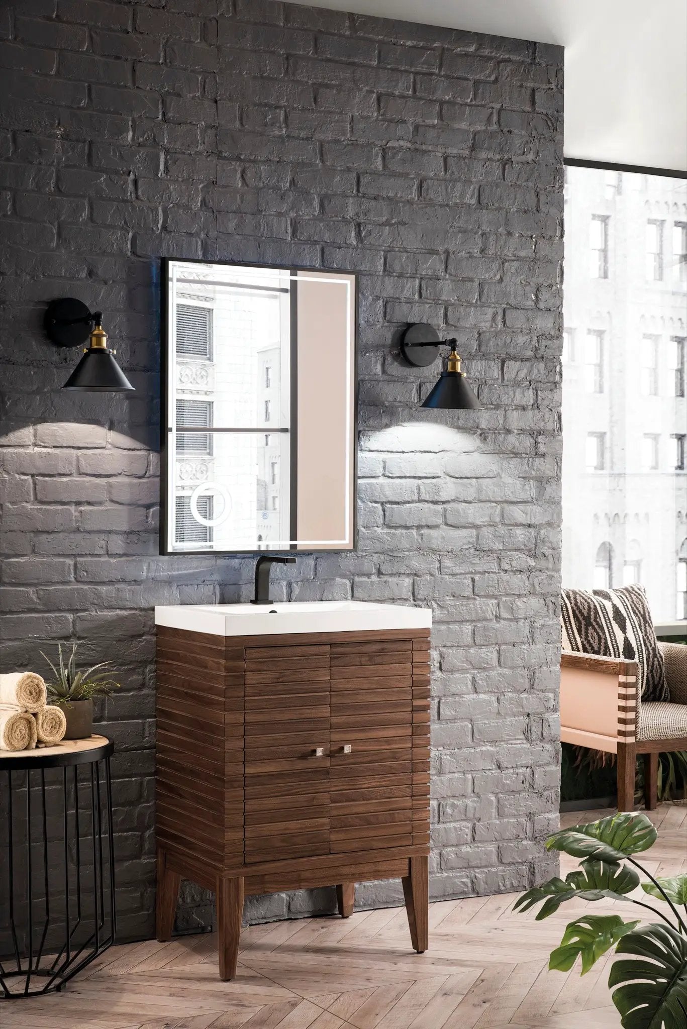 James Martin Linden 24" Dual Mount Single Bathroom Vanity, Mid-Century Walnut by James Martin