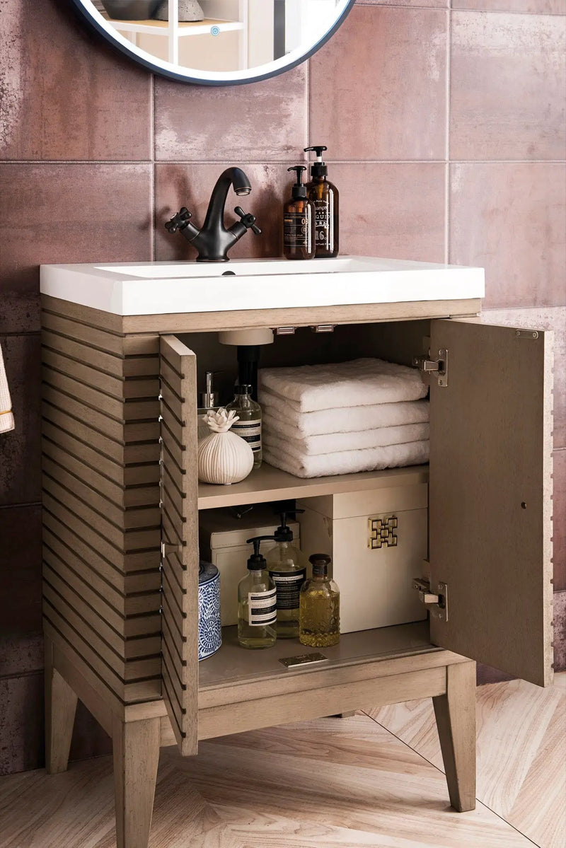 James Martin Linden 24" Dual Mount Single Bathroom Vanity, Whitewashed Walnut by James Martin