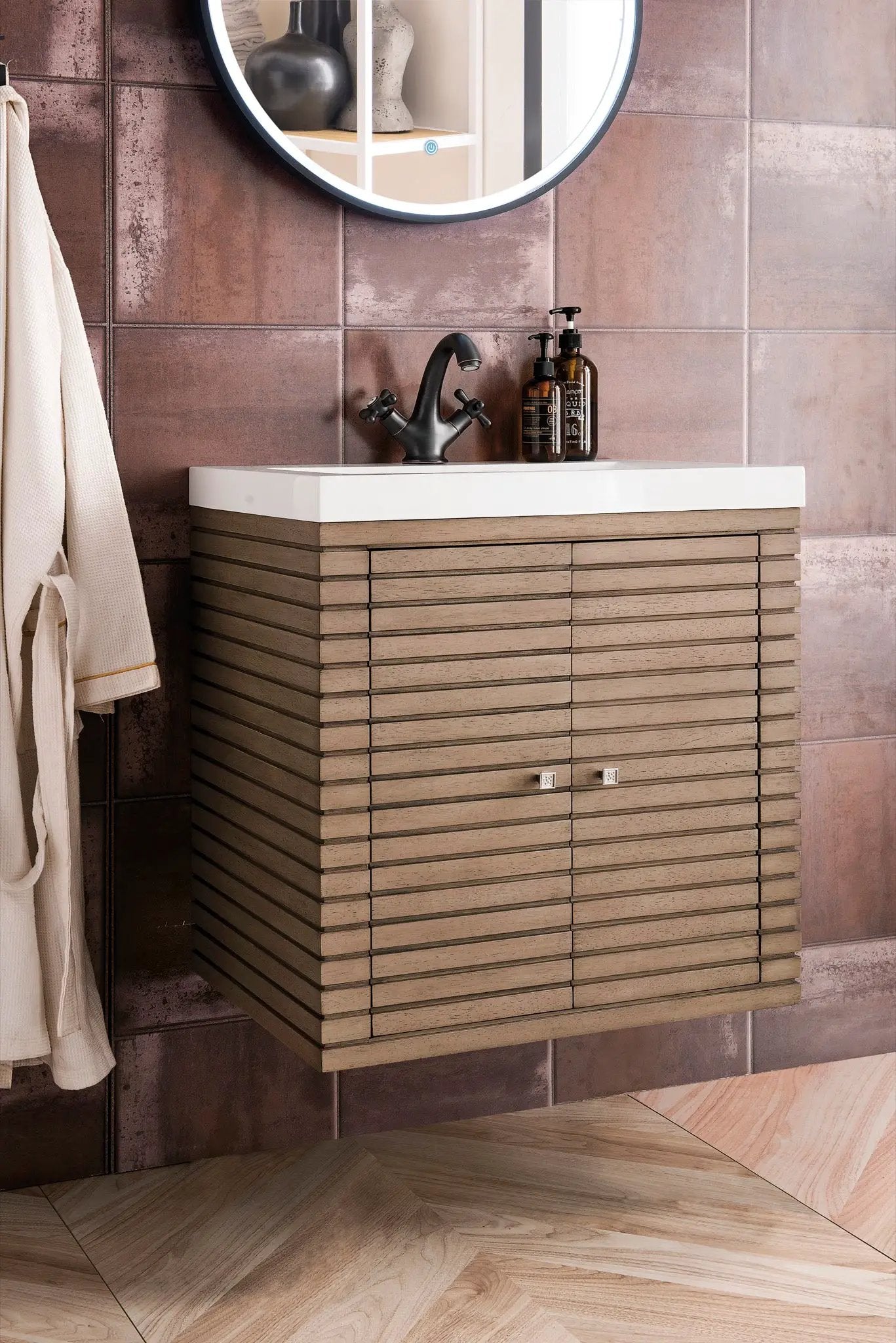 James Martin Linden 24" Dual Mount Single Bathroom Vanity, Whitewashed Walnut by James Martin