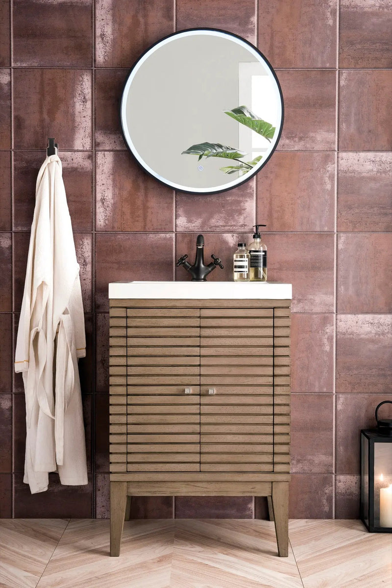 James Martin Linden 24" Dual Mount Single Bathroom Vanity, Whitewashed Walnut by James Martin