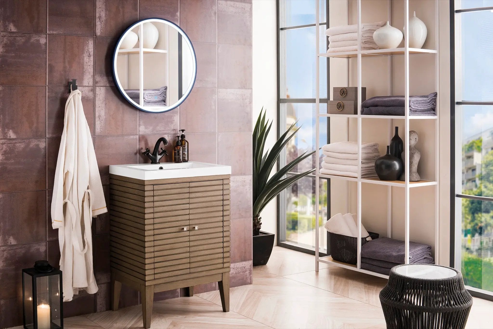 James Martin Linden 24" Dual Mount Single Bathroom Vanity, Whitewashed Walnut by James Martin