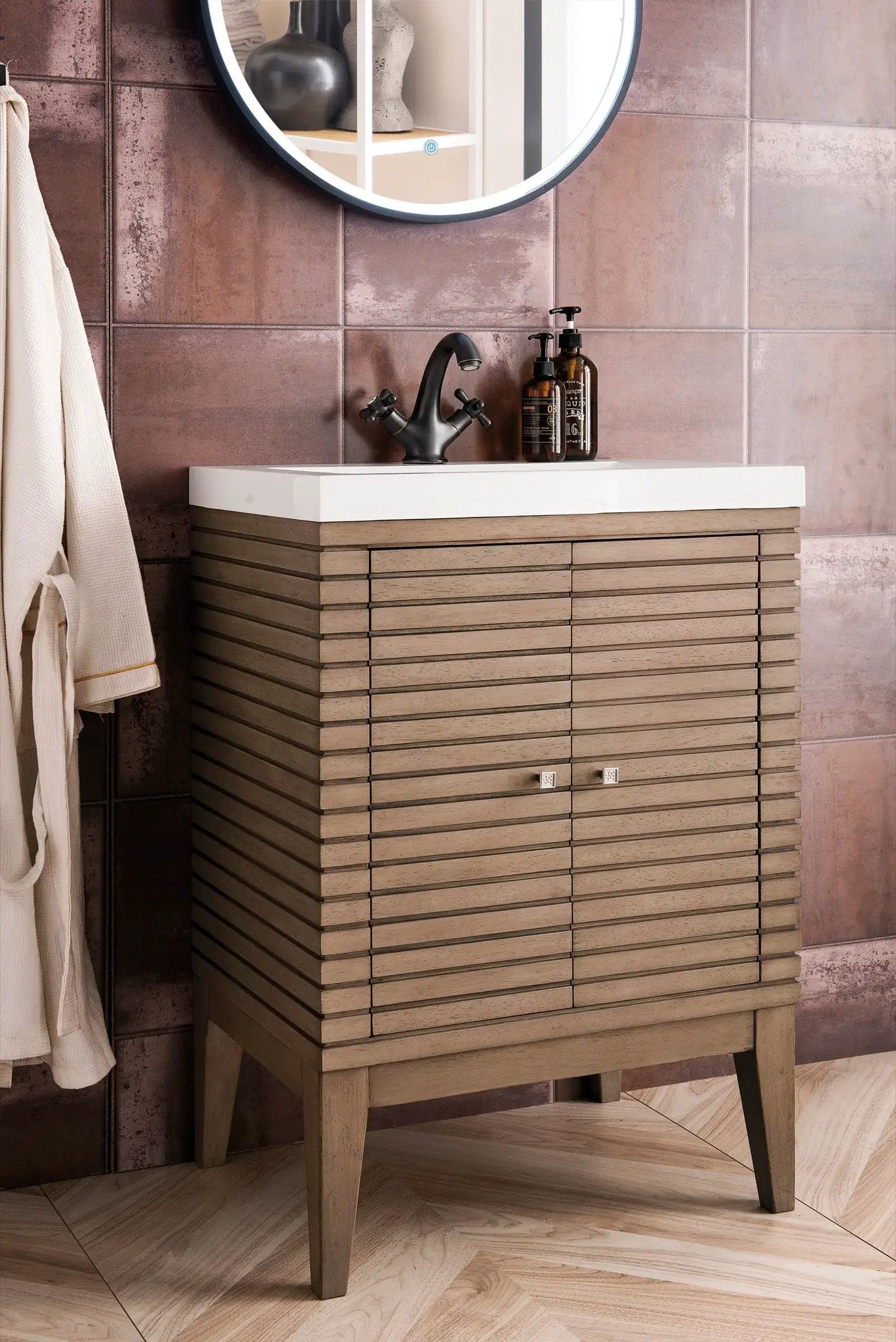 James Martin Linden 24" Dual Mount Single Bathroom Vanity, Whitewashed Walnut by James Martin