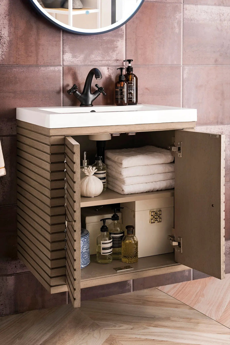 James Martin Linden 24" Dual Mount Single Bathroom Vanity, Whitewashed Walnut by James Martin