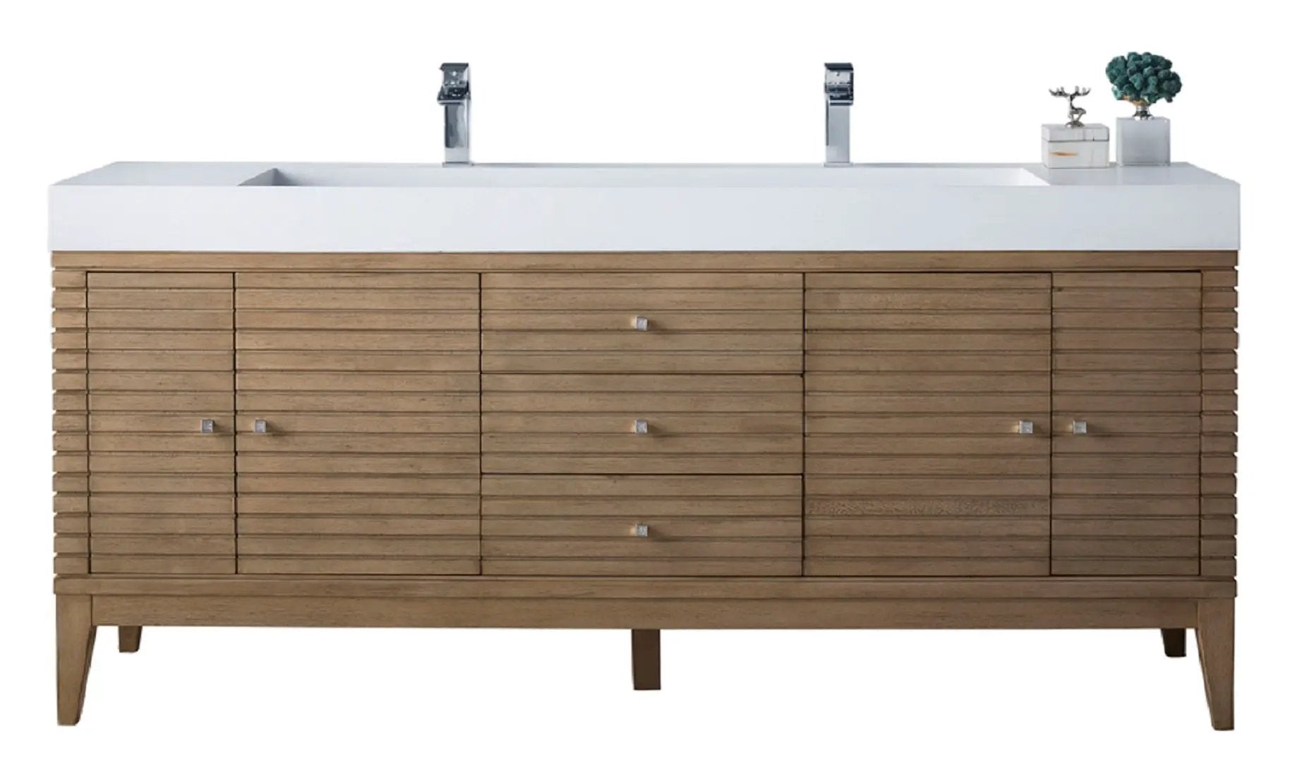 James Martin Linear 72" Double Bathroom Vanity, Whitewashed Walnut by James Martin