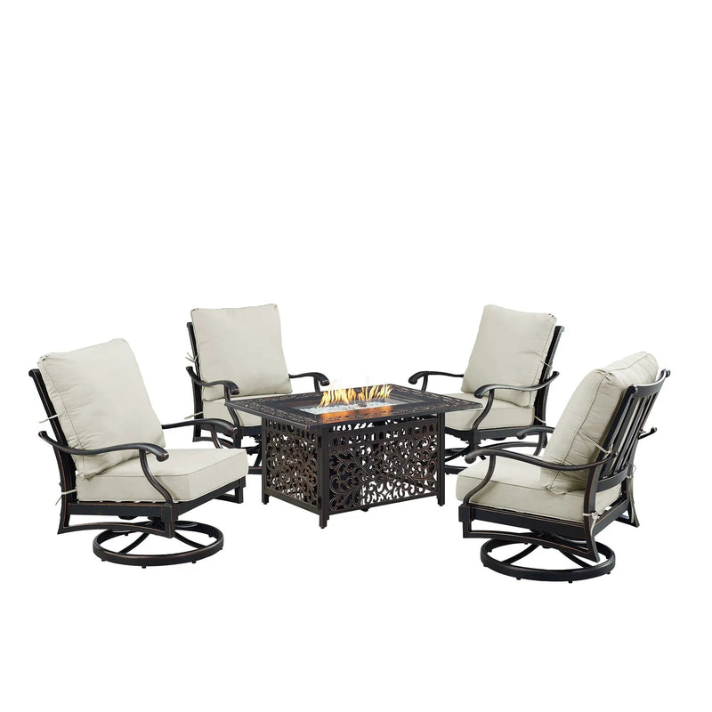 Black Aluminum Fire Table Set with Four Club Chairs by Sharicks
