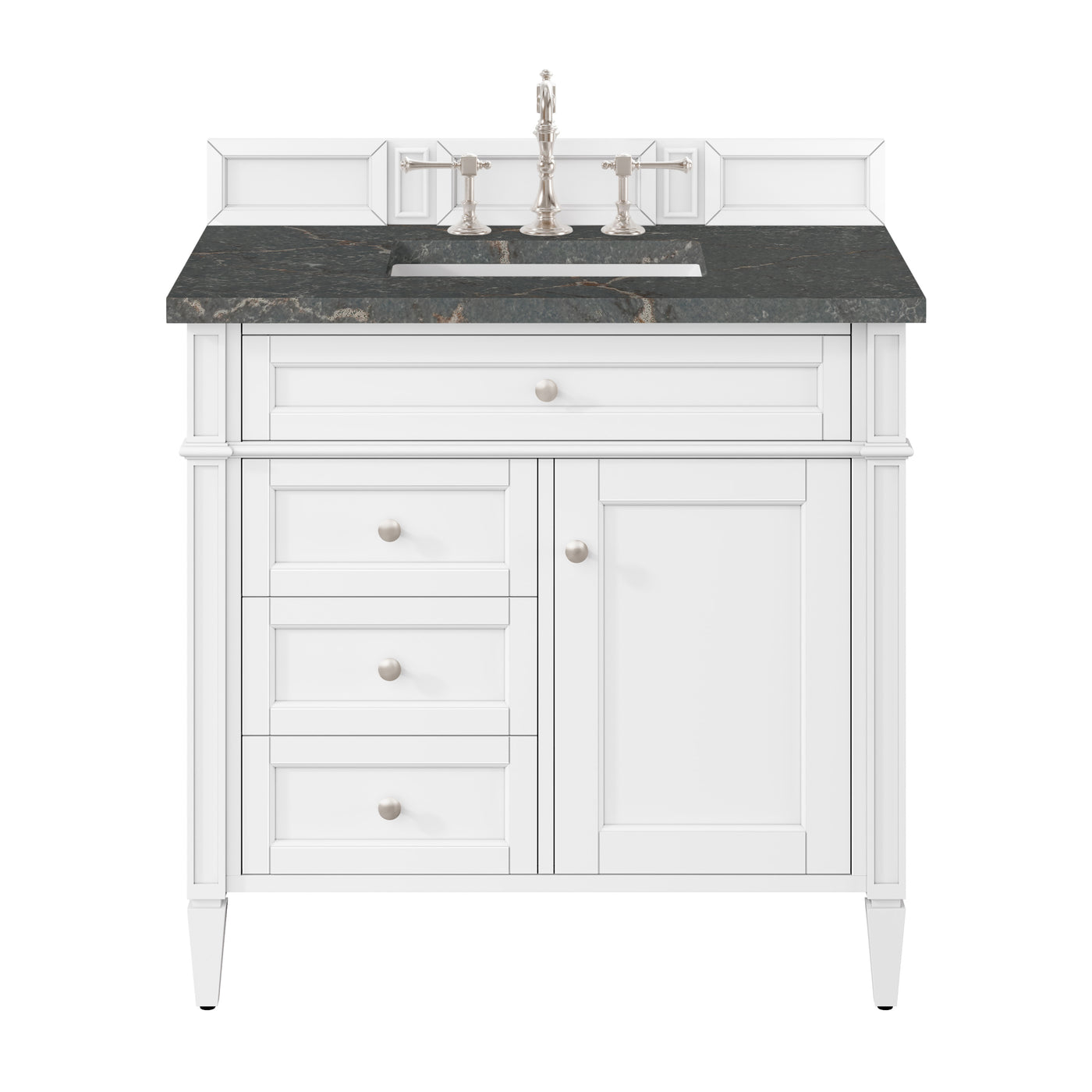 James Martin Brittany 36" Single Bathroom Vanity, Bright White with Parisien Bleu countertop