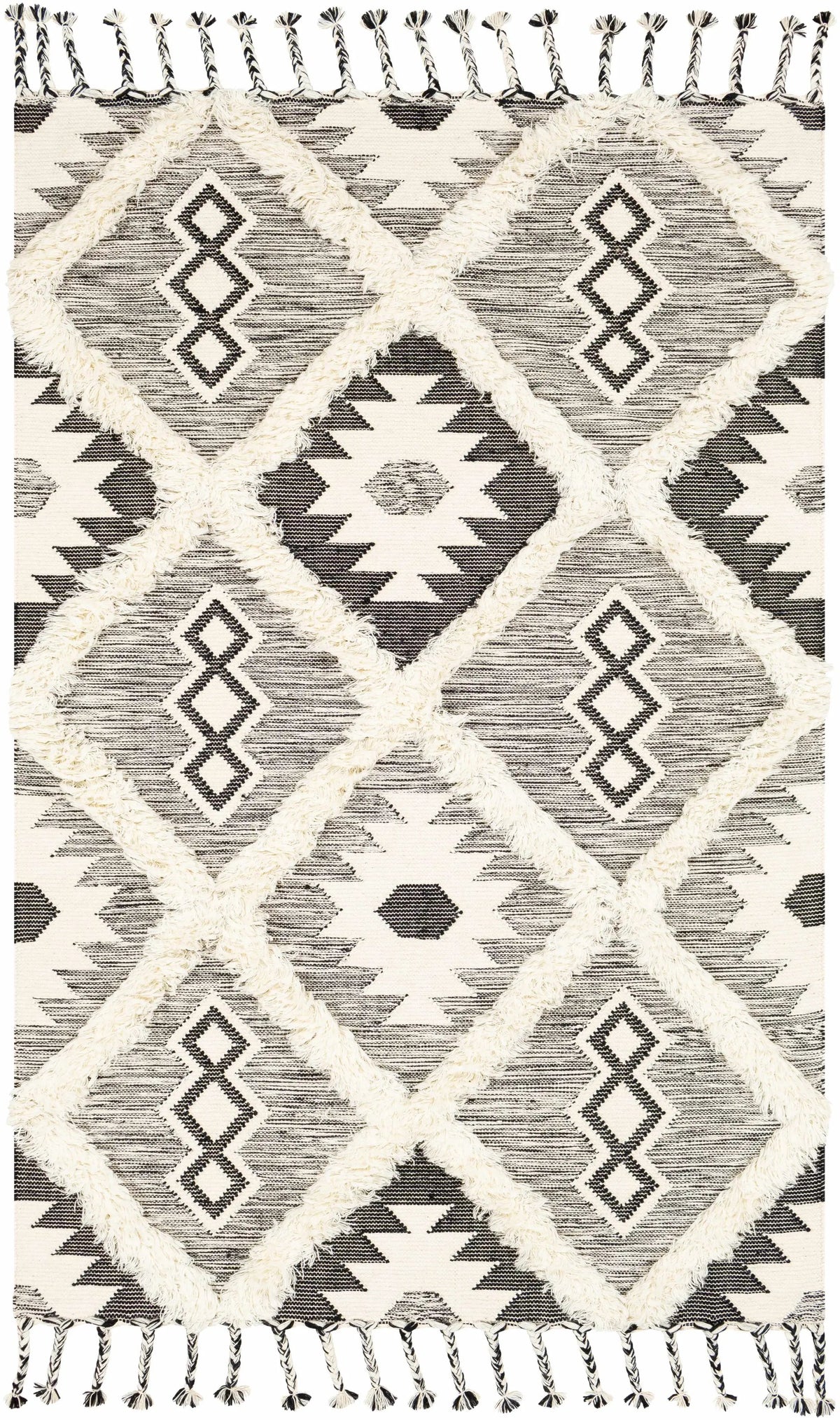 Jarales Cream/Black Tribal Tassel Wool Rug - Clearance, photo 12 of 13