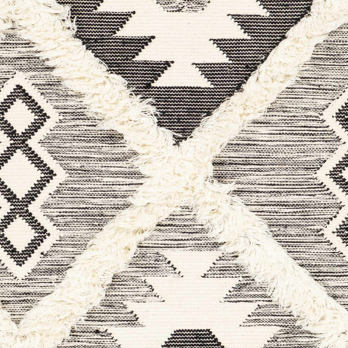 Jarales Cream/Black Tribal Tassel Wool Rug - Clearance, sample swatch