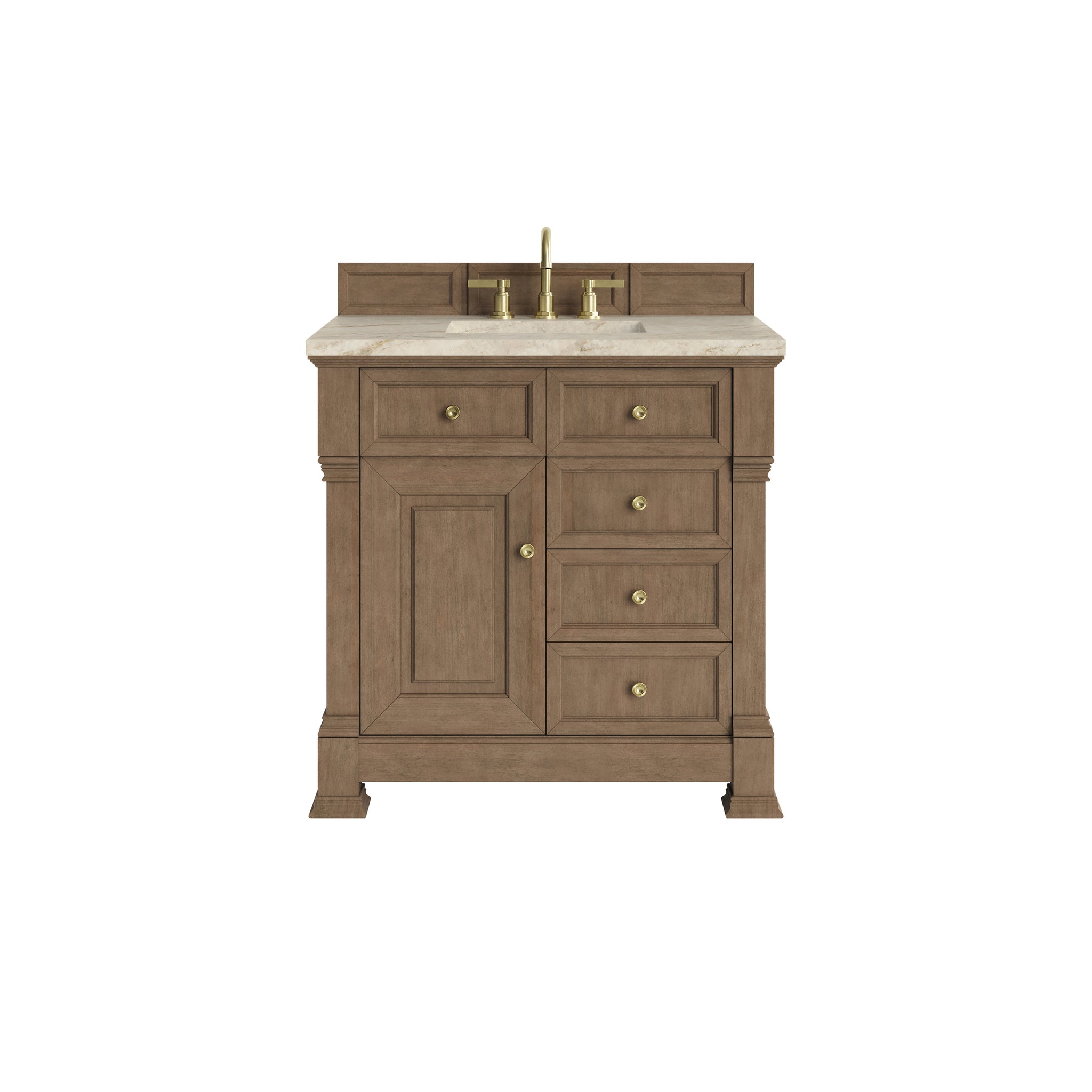James Martin Brookfield 36" Single Bathroom Vanity, Pecan with Tajnar countertop