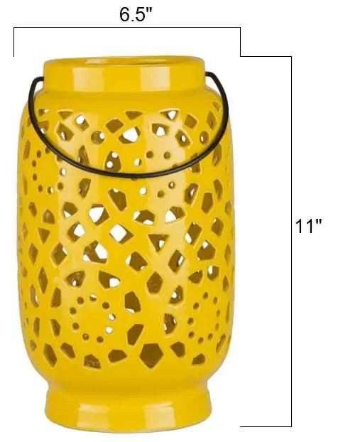 Jeiseyville Yellow Geometric Outdoor Ceramic Lantern by Boutique Rugs