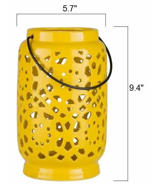 Jeiseyville Yellow Geometric Outdoor Ceramic Lantern by Boutique Rugs