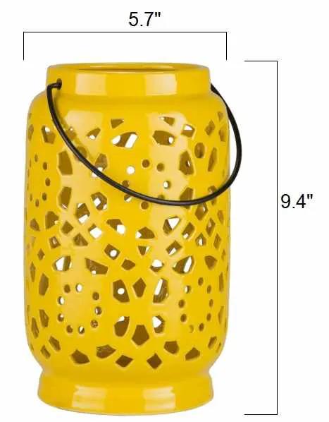 Jeiseyville Yellow Geometric Outdoor Ceramic Lantern by Boutique Rugs