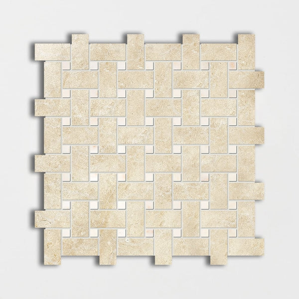 Jerusalem Light Honed Basket Weave Limestone Mosaics 12x12