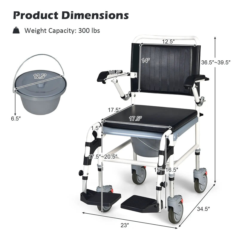 4-in-1 Bedside Commode Wheelchair with Detachable Bucket by DirectDeals