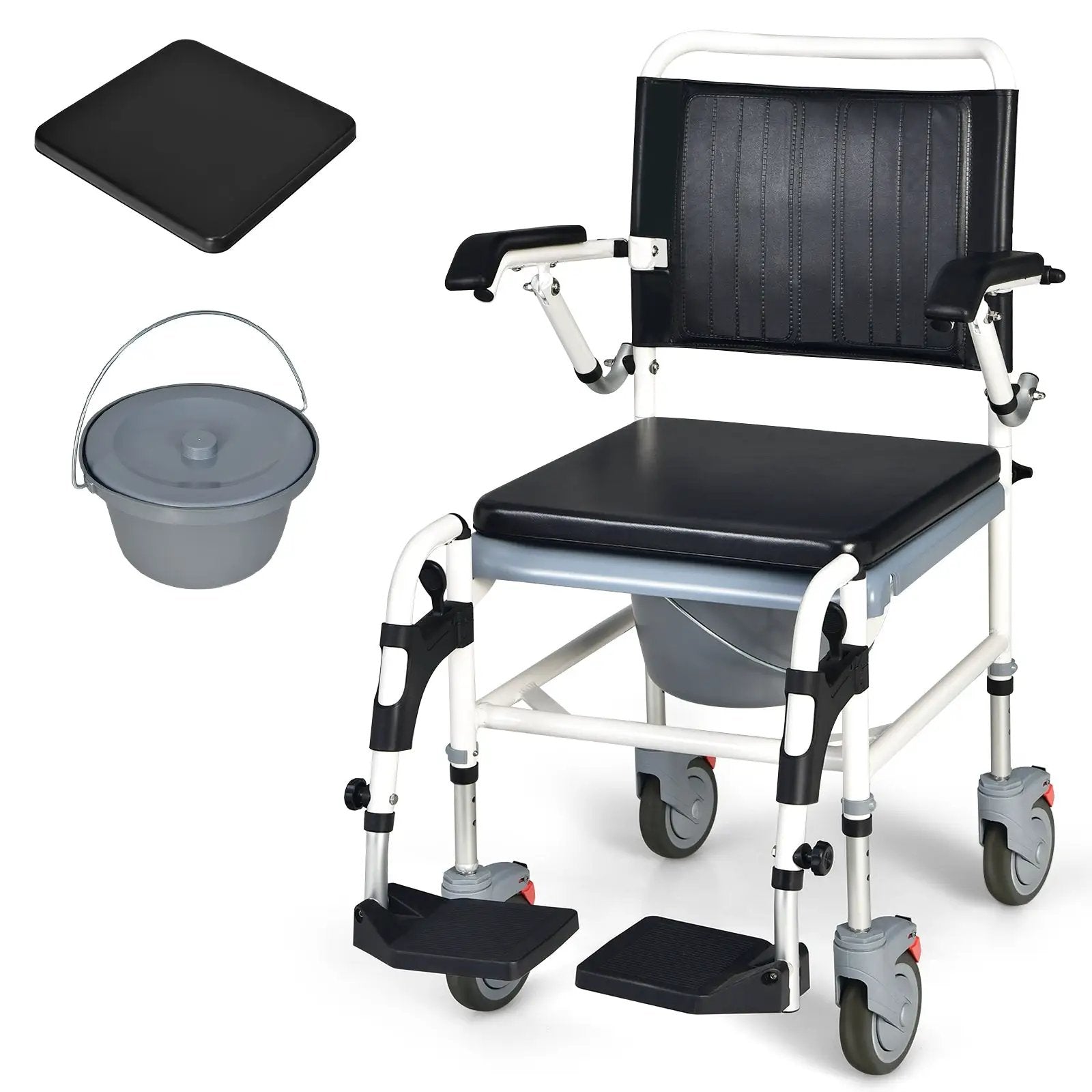 4-in-1 Bedside Commode Wheelchair with Detachable Bucket by DirectDeals