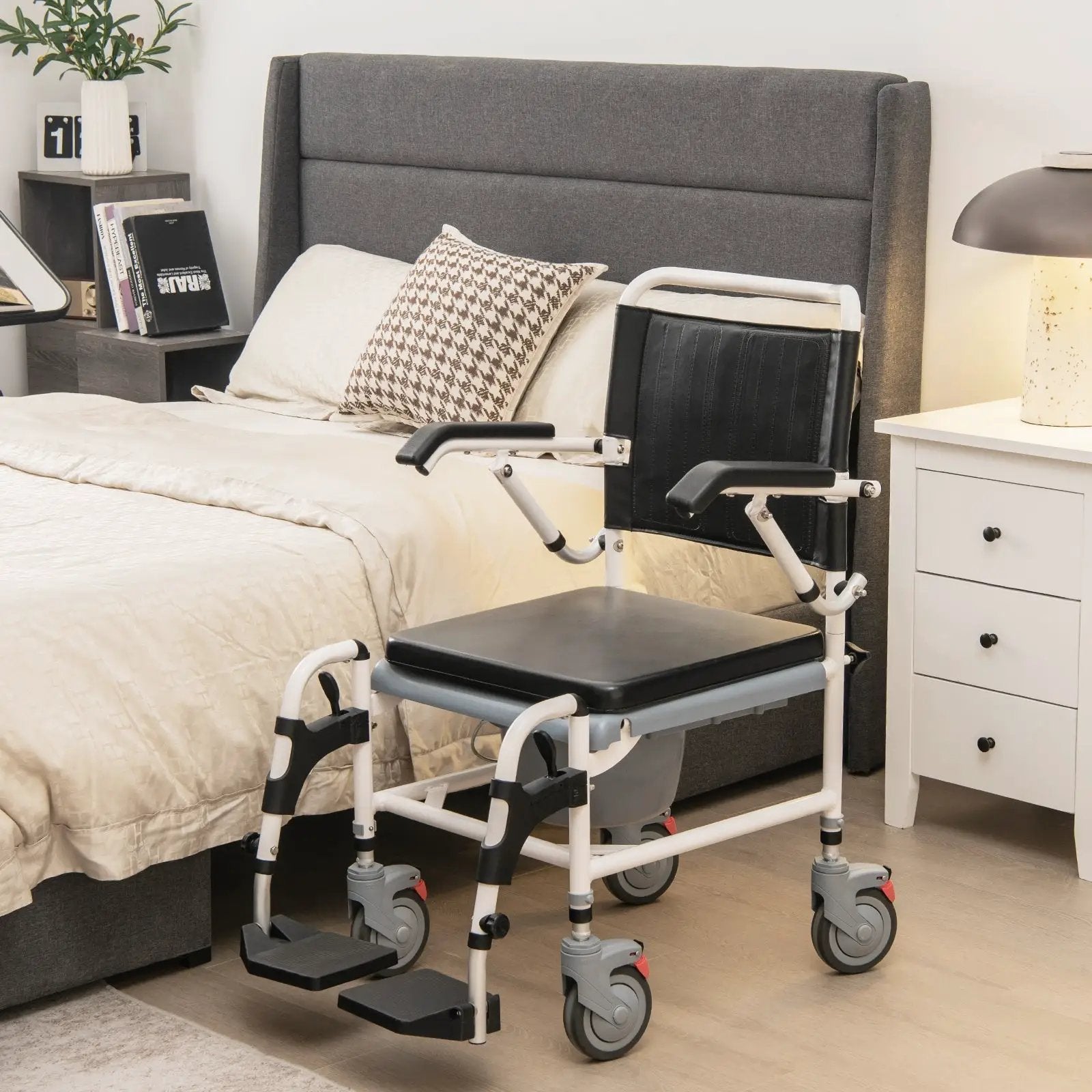 4-in-1 Bedside Commode Wheelchair with Detachable Bucket by DirectDeals