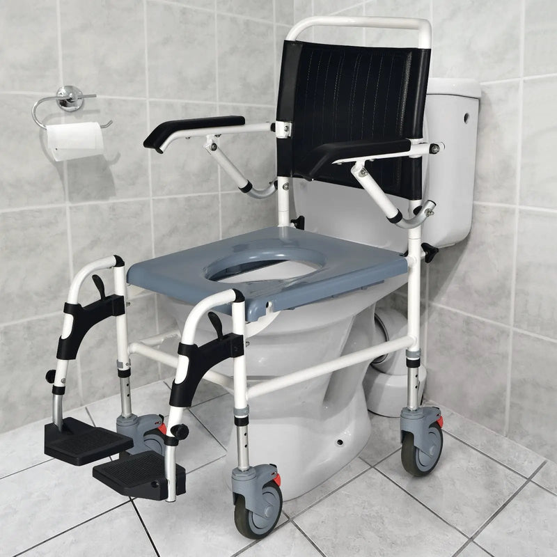 4-in-1 Bedside Commode Wheelchair with Detachable Bucket by DirectDeals