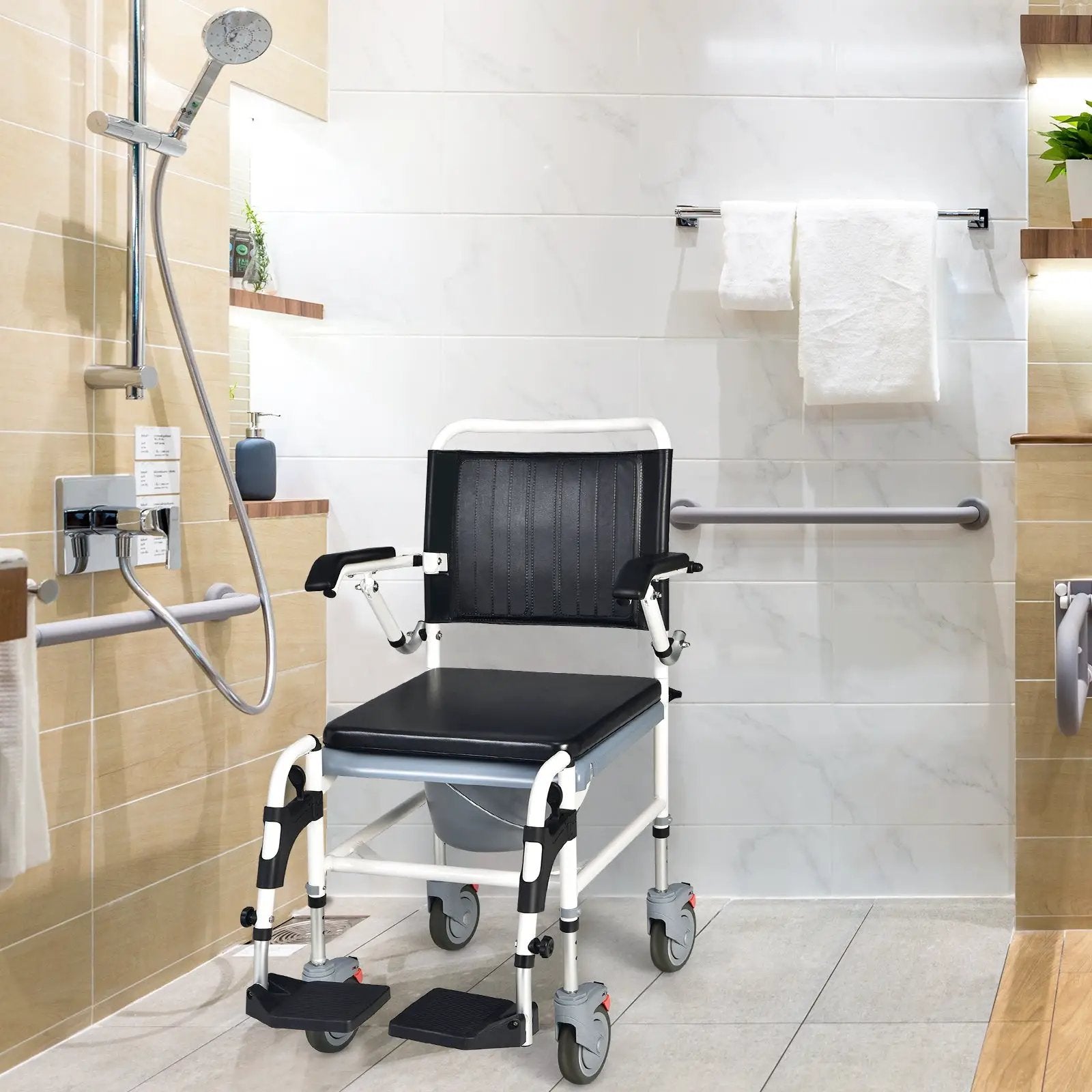 4-in-1 Bedside Commode Wheelchair with Detachable Bucket by DirectDeals