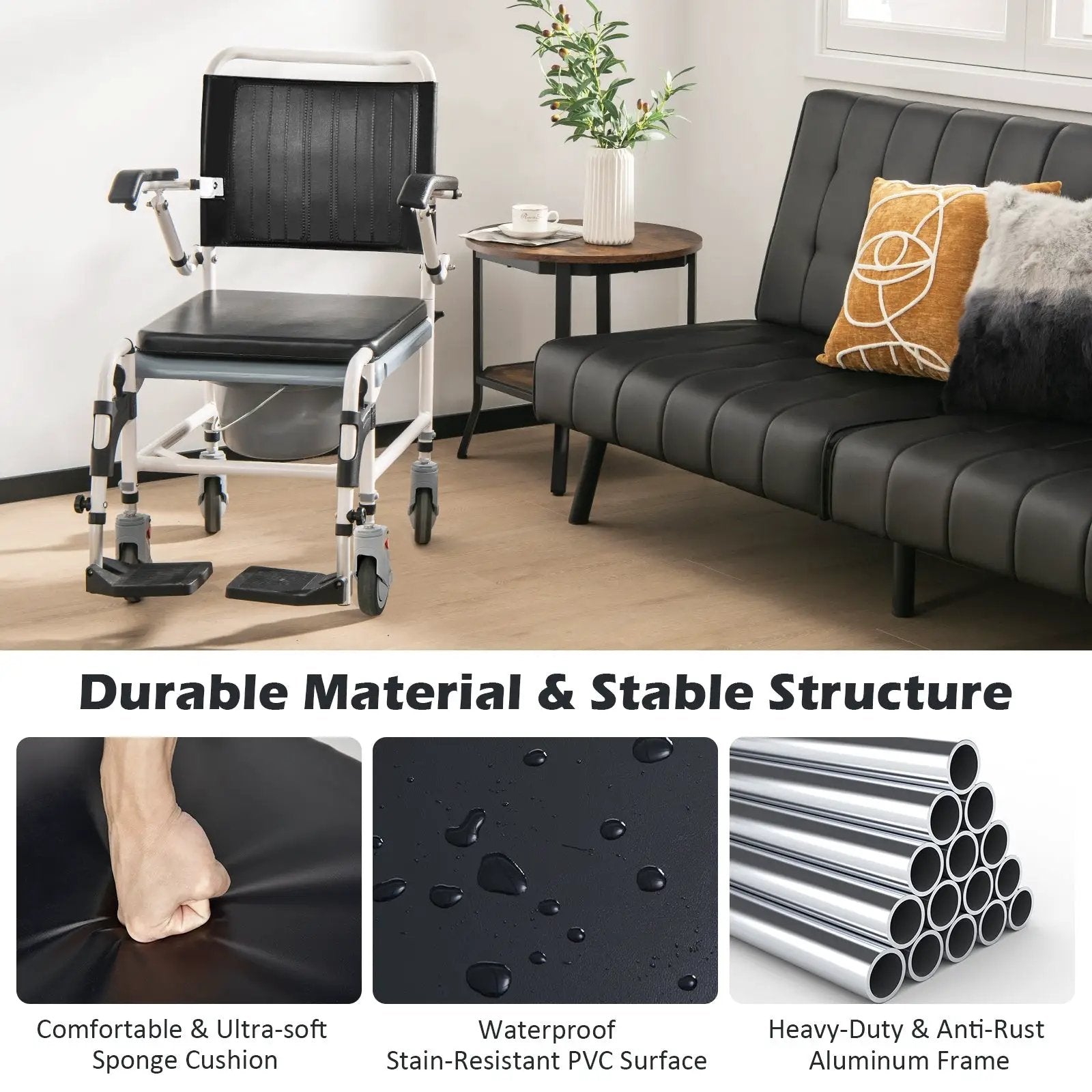 4-in-1 Bedside Commode Wheelchair with Detachable Bucket by DirectDeals