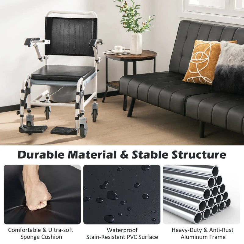 4-in-1 Bedside Commode Wheelchair with Detachable Bucket by DirectDeals
