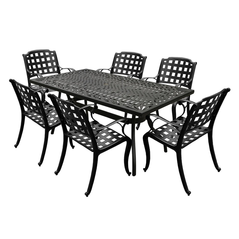 Outdoor Aluminum 7pc Black Rectangular Patio Dining Set and Six Chairs by Sharicks