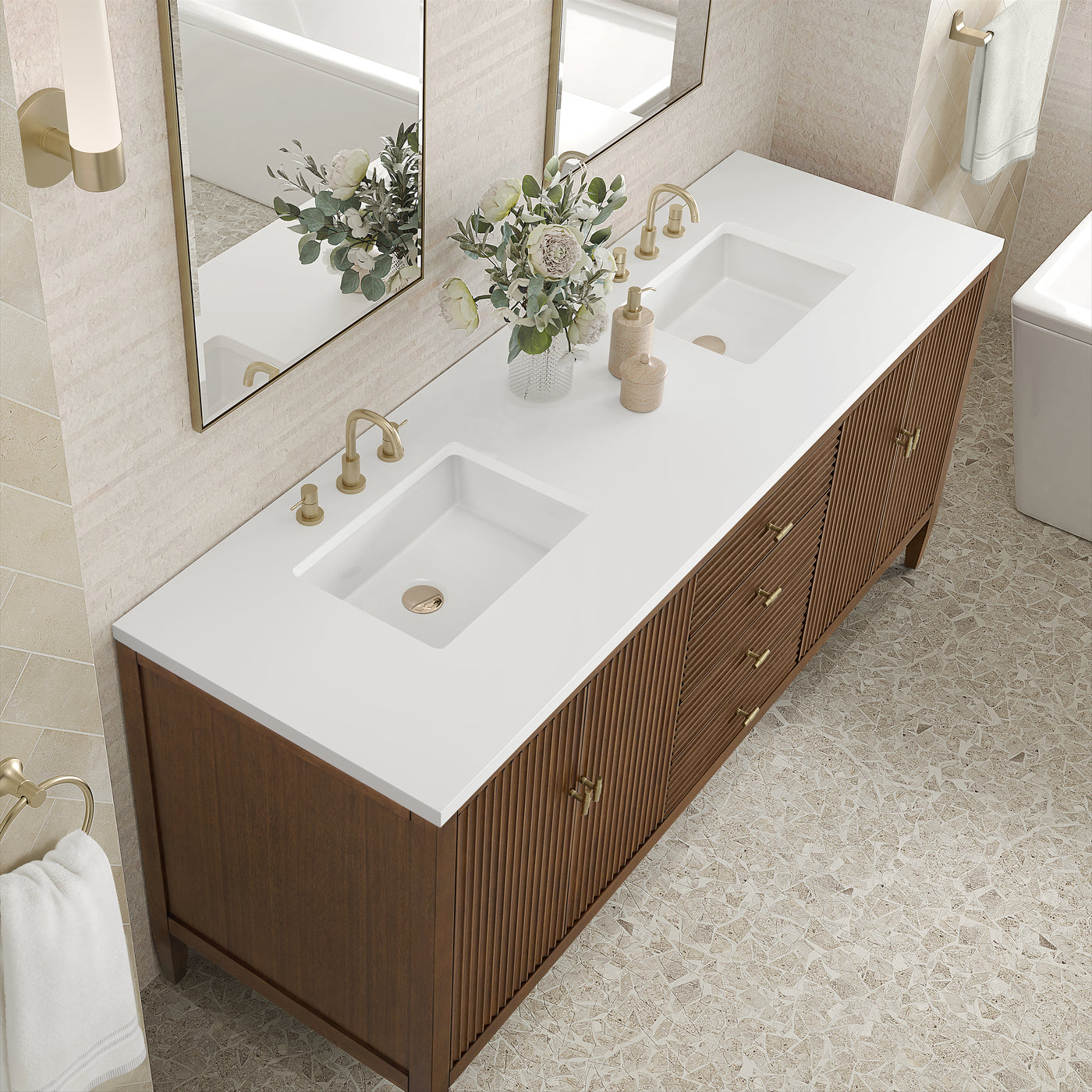 James Martin Myrrin 72" Double Bathroom Vanity, Mid-Century Walnut, view 34