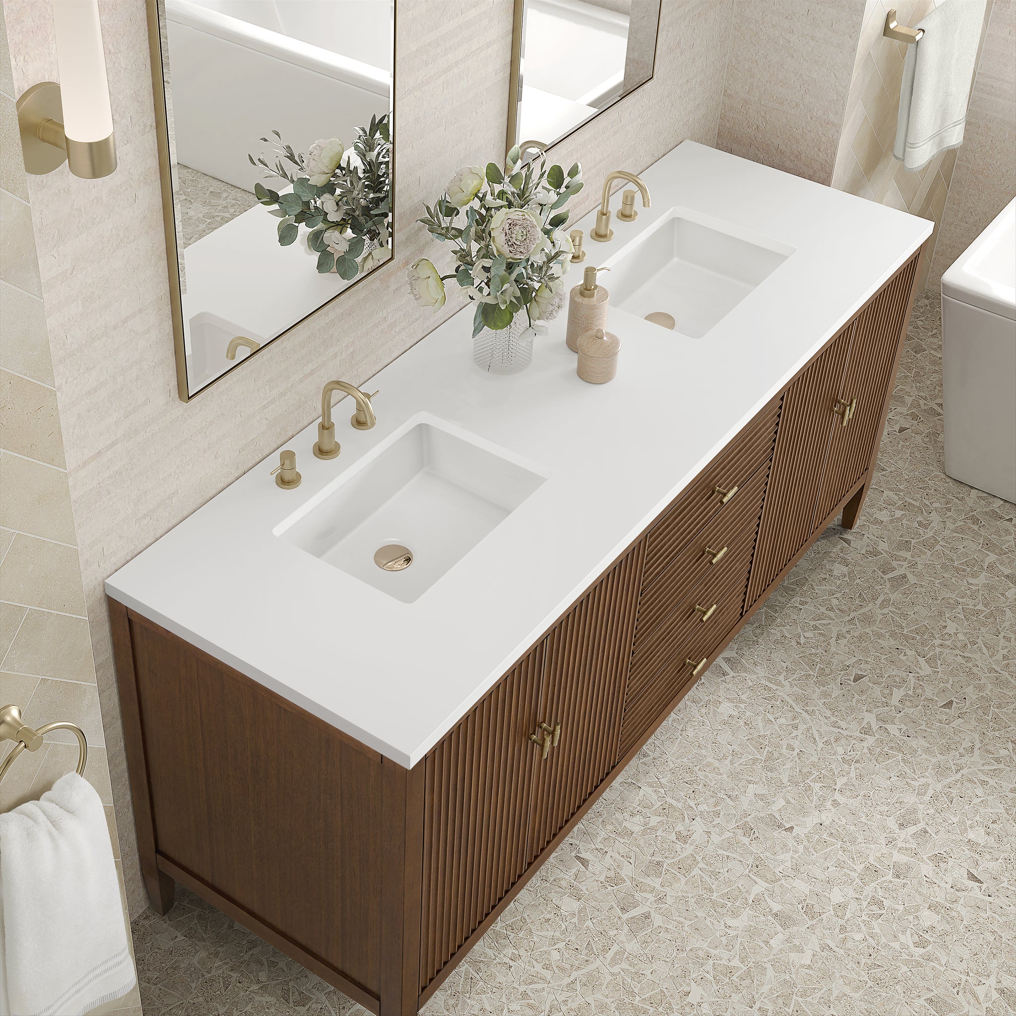 James Martin Myrrin 72" Double Bathroom Vanity, Mid-Century Walnut, view 34