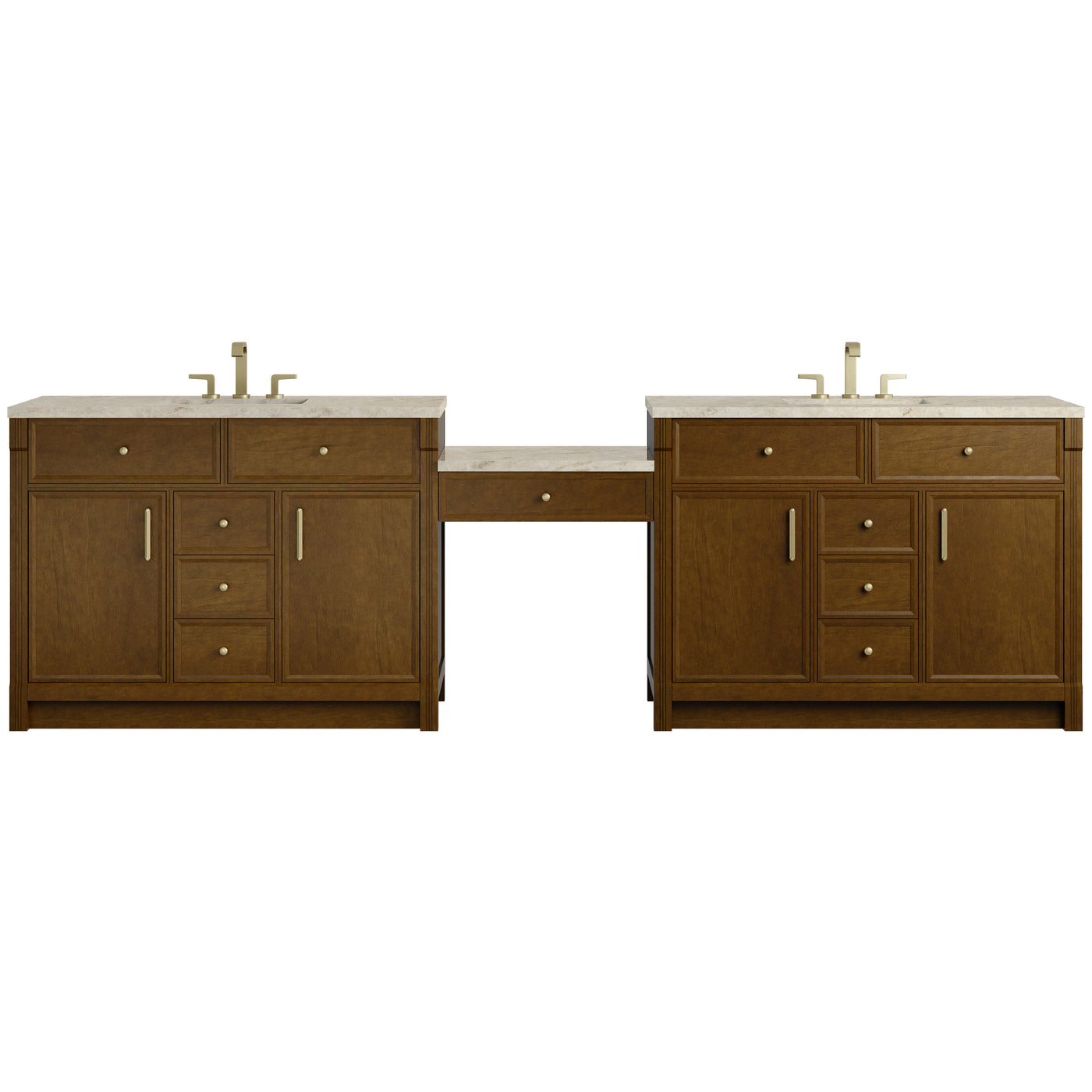 James Martin Bellshire 120" Double Bathroom Vanity, Honey Oak with Tajnar (FreePower) countertop