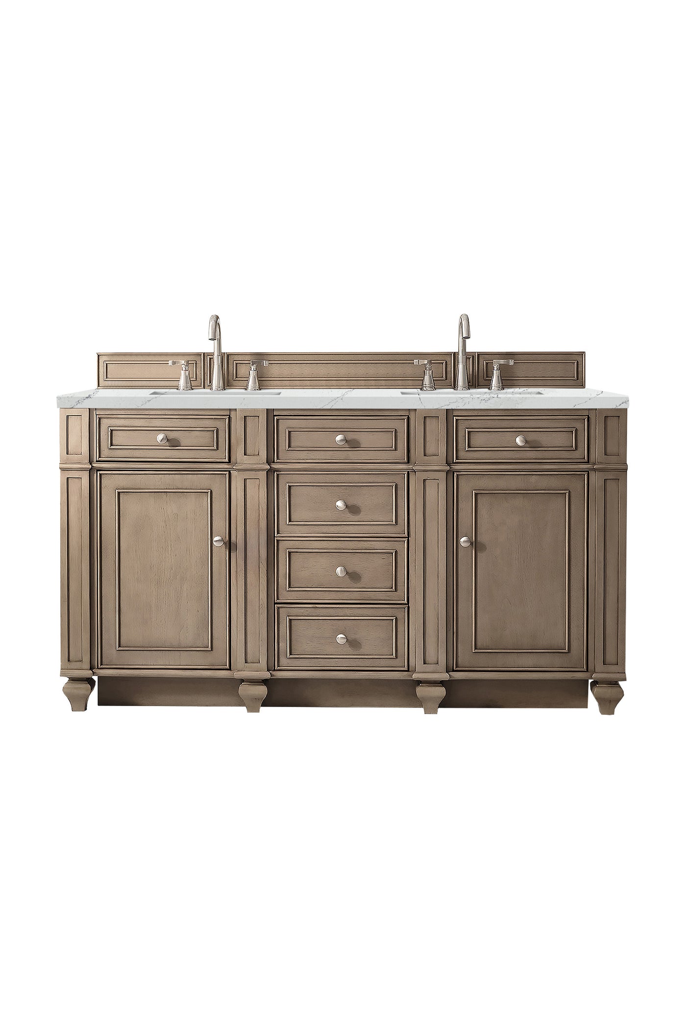 James Martin Bristol 60" Double Bathroom Vanity, Whitewashed Walnut with Ethereal Noctis (FreePower) countertop