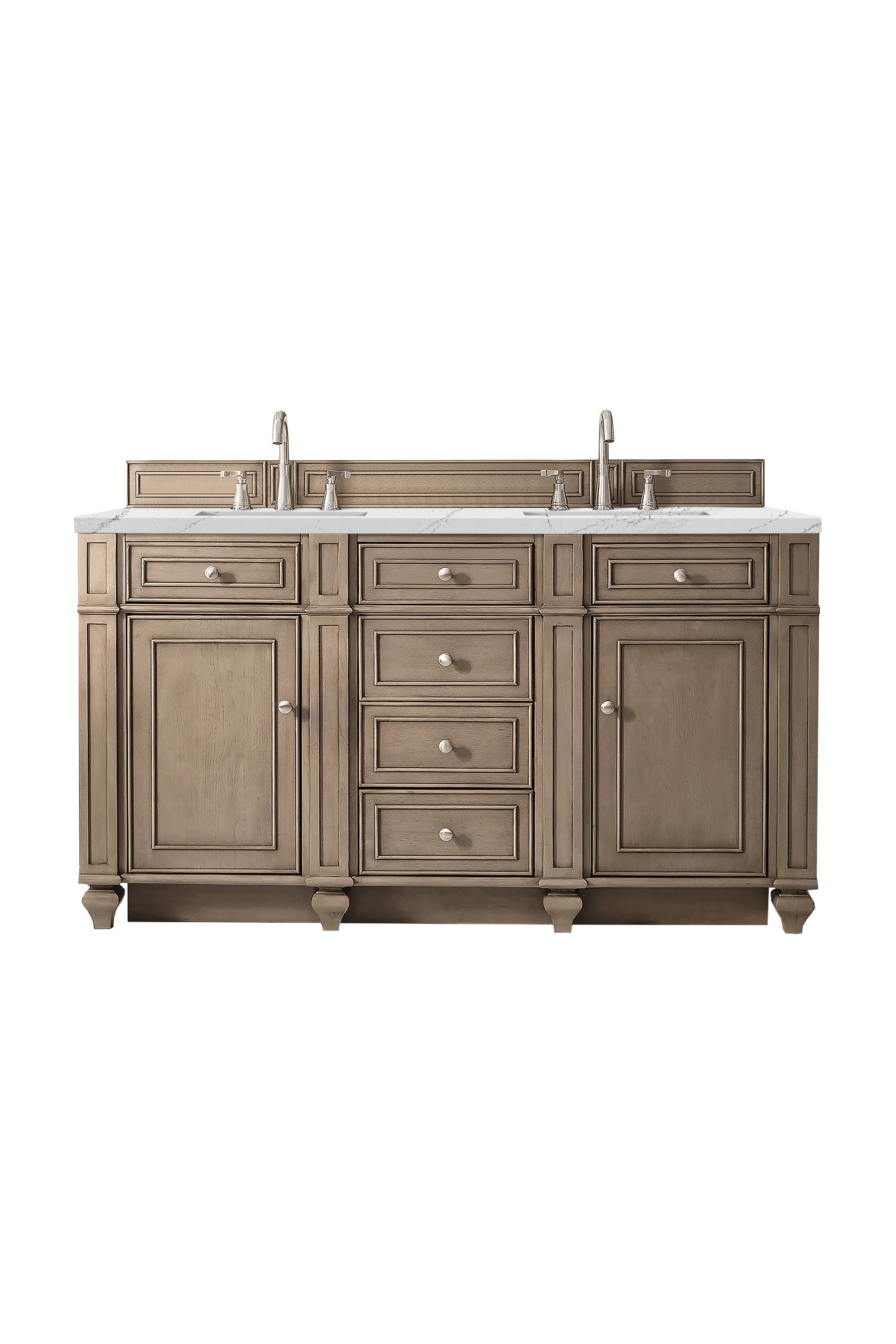 James Martin Bristol 60" Double Bathroom Vanity, Whitewashed Walnut with Ethereal Noctis (FreePower) countertop