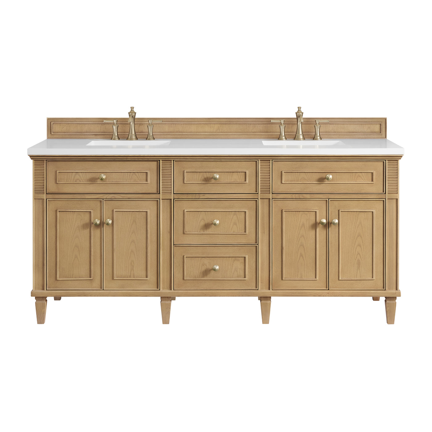 James Martin Lorelai 72" Double Bathroom Vanity, Light Natural Oak with White Zeus countertop
